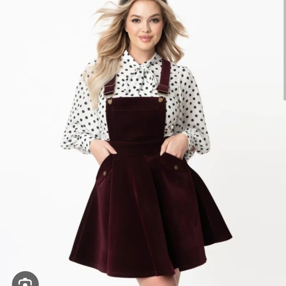 Unique Vintage 1960s Black Corduroy Brionne Pinafore Skirt 1X 16 - Picture 9 of 10